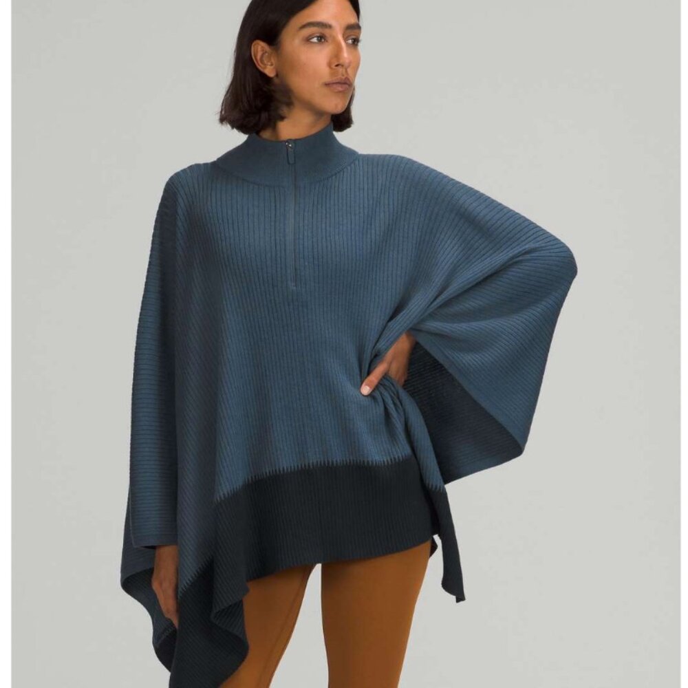 Lululemon on the go poncho blue sweater zip NWOT